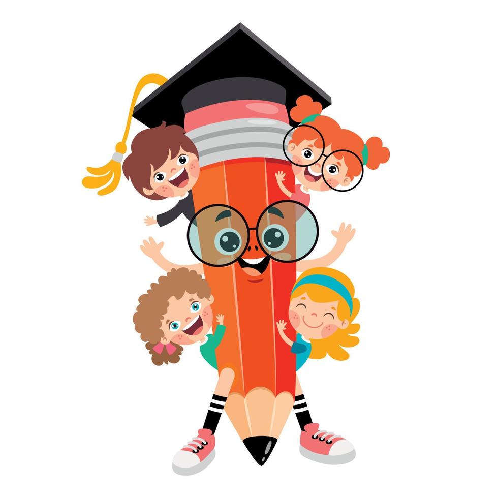 Kids Posing With Pencil Character vector