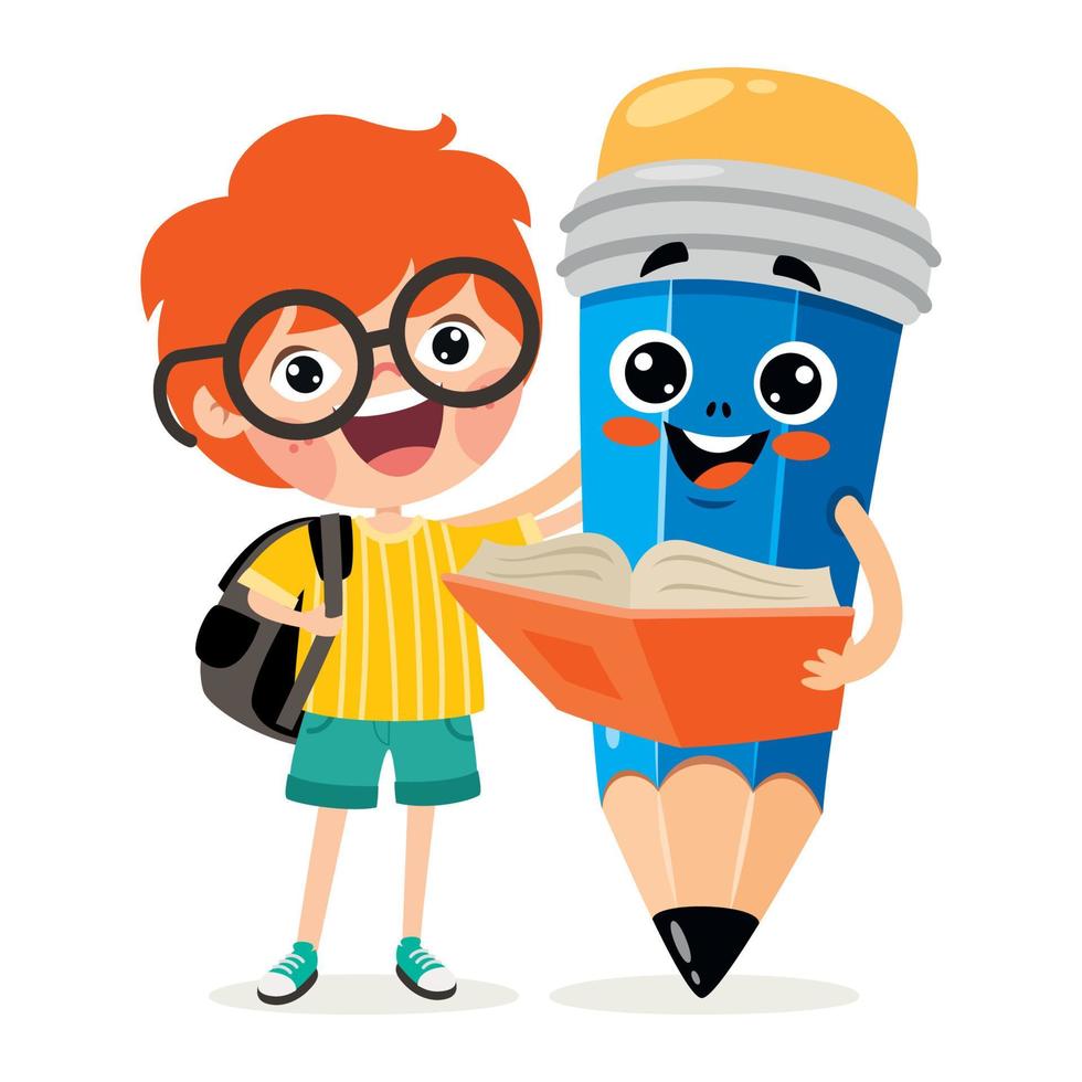 Kids Posing With Pencil Character vector