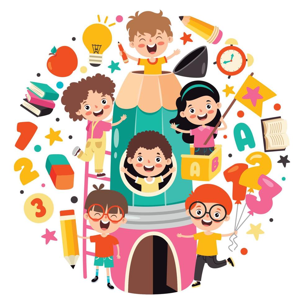 Kids Posing With Pencil Character vector
