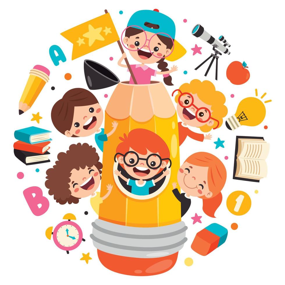 Kids Posing With Pencil Character vector
