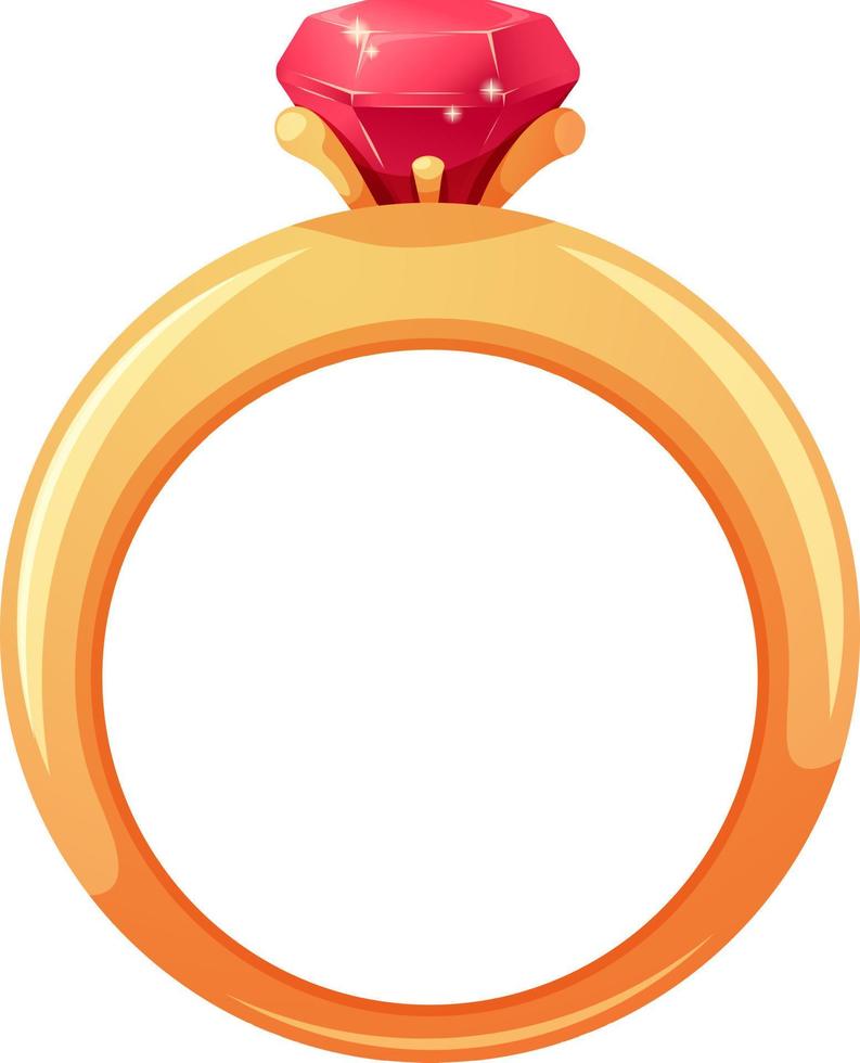 Cartoon wedding ring with gemstone, ruby isolated vector