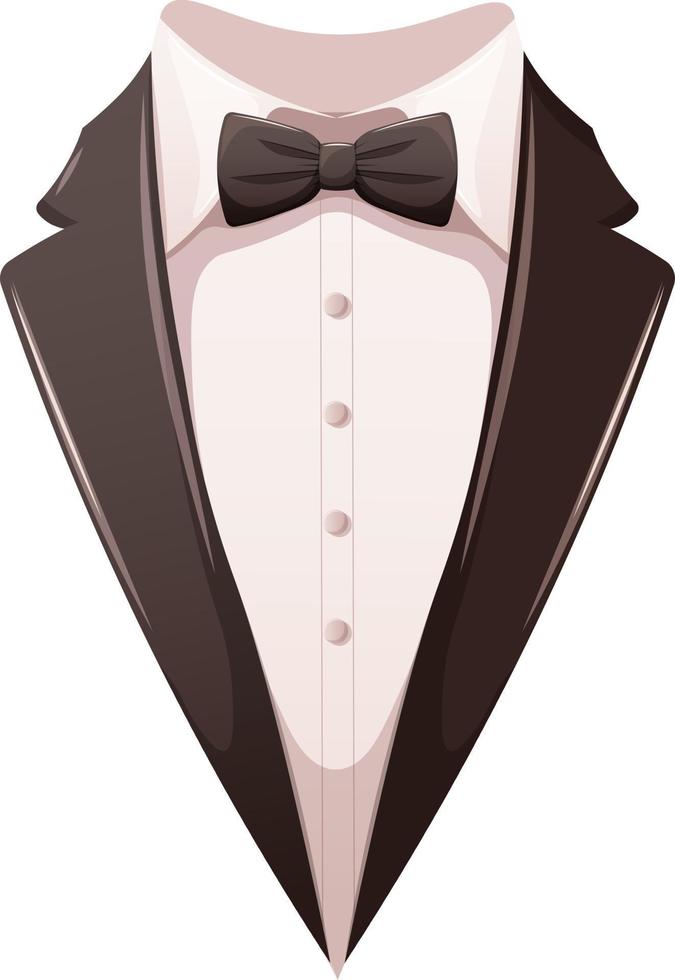 Bow tie with white shirt and jacket collar, jacket lapel, men's style in cartoon vector