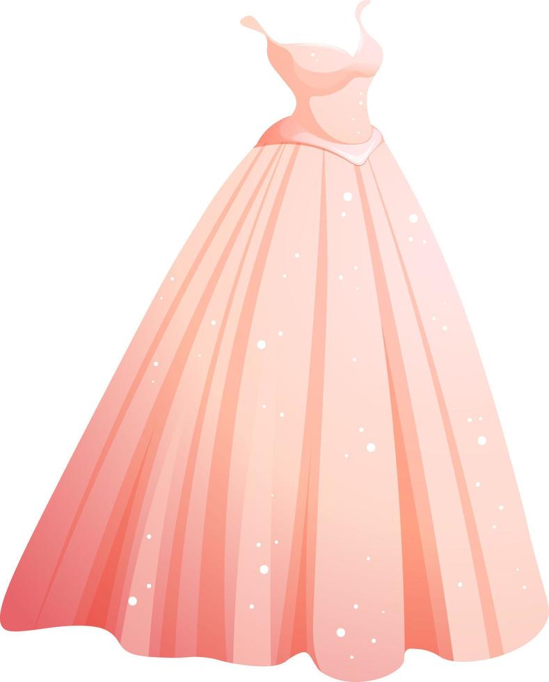 Cartoon wedding dress, long pink bride or princess dress isolated vector