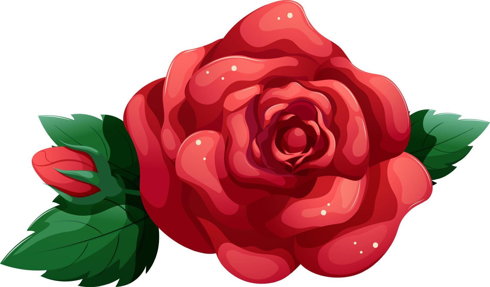 Cartoon lush rose isolated, rosebud with leaves vector