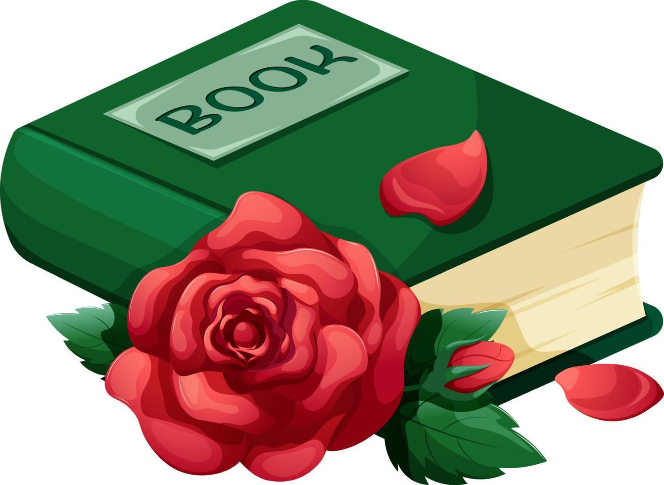 Cartoon book with red rose and petals isolated vector