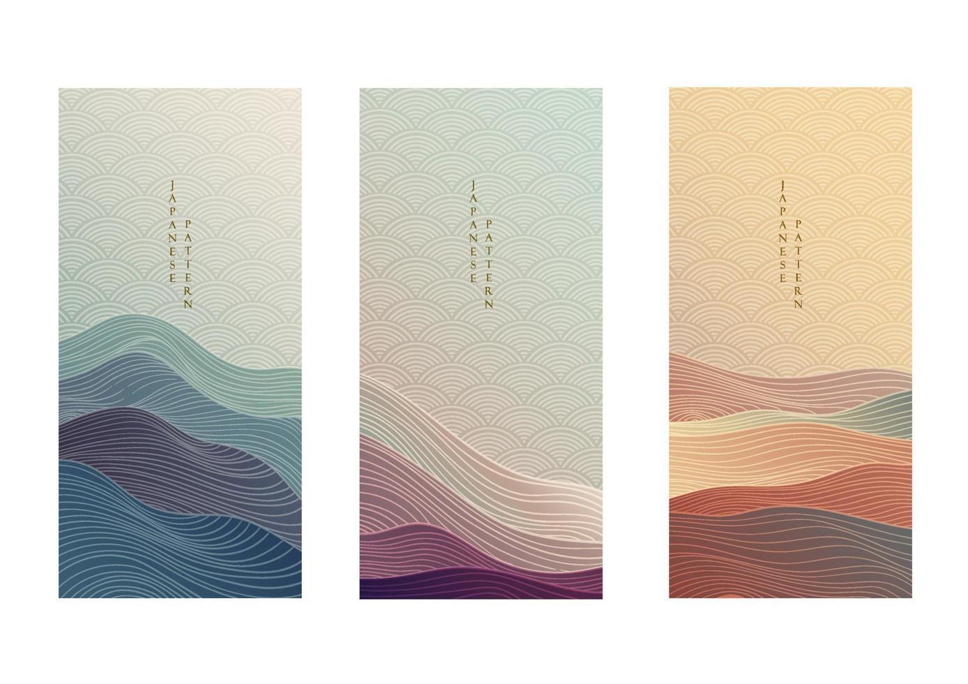 Japanese background with line wave pattern vector. Abstract art invitation card with geometric pattern. Mountain and ocean object in style. vector