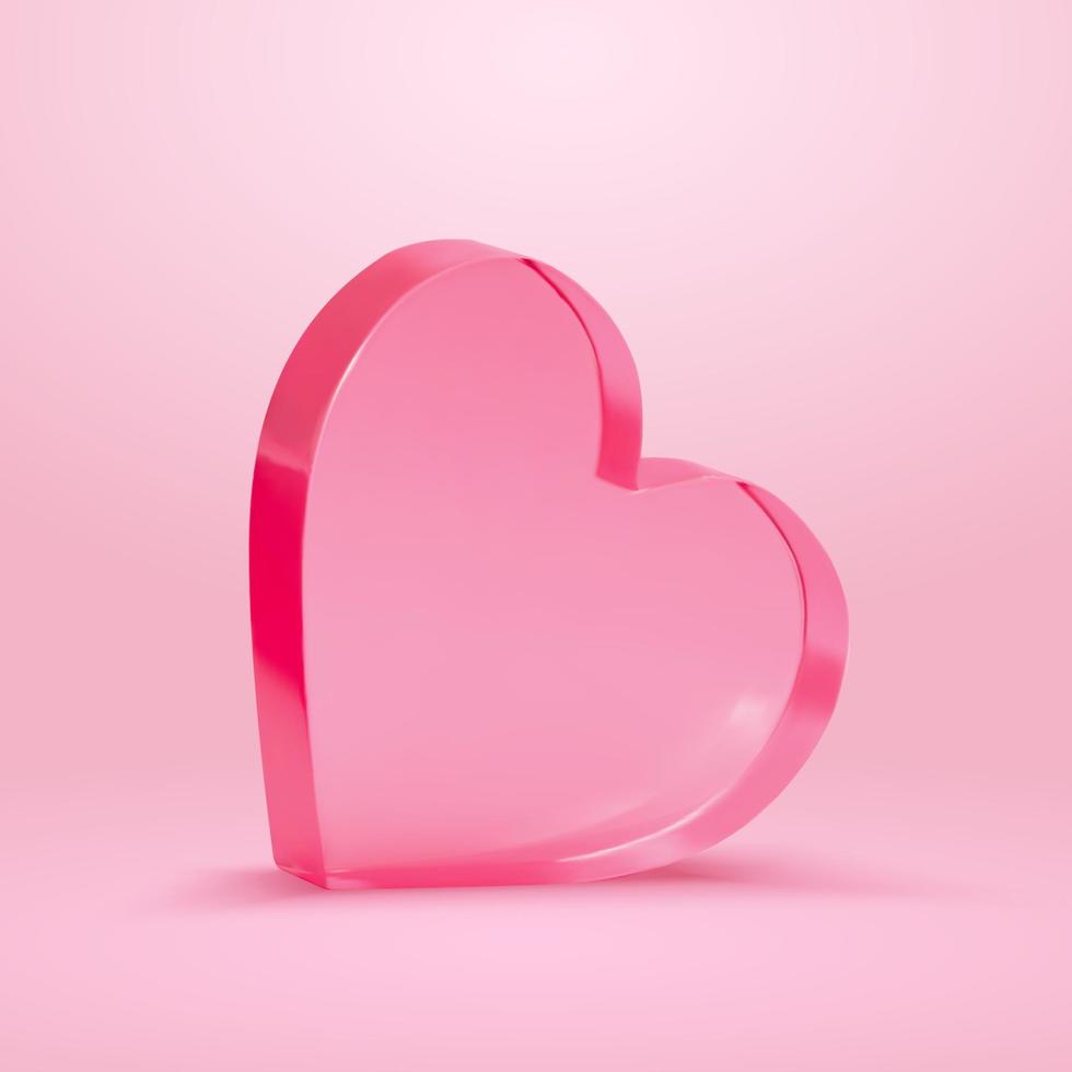 3D Pink acrylic heart isolated on pink background vector