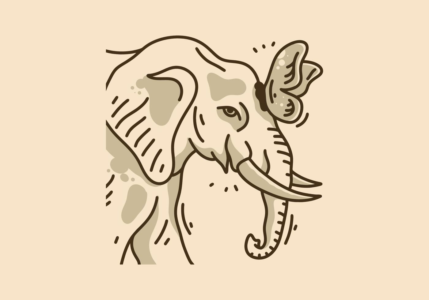 Vintage illustration of butterfly on elephant head vector