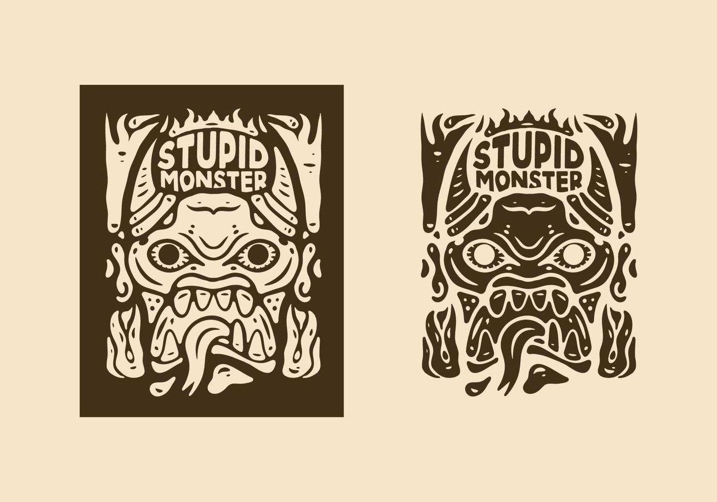 Illustration design of monster face with open mouth and hanging tongue vector