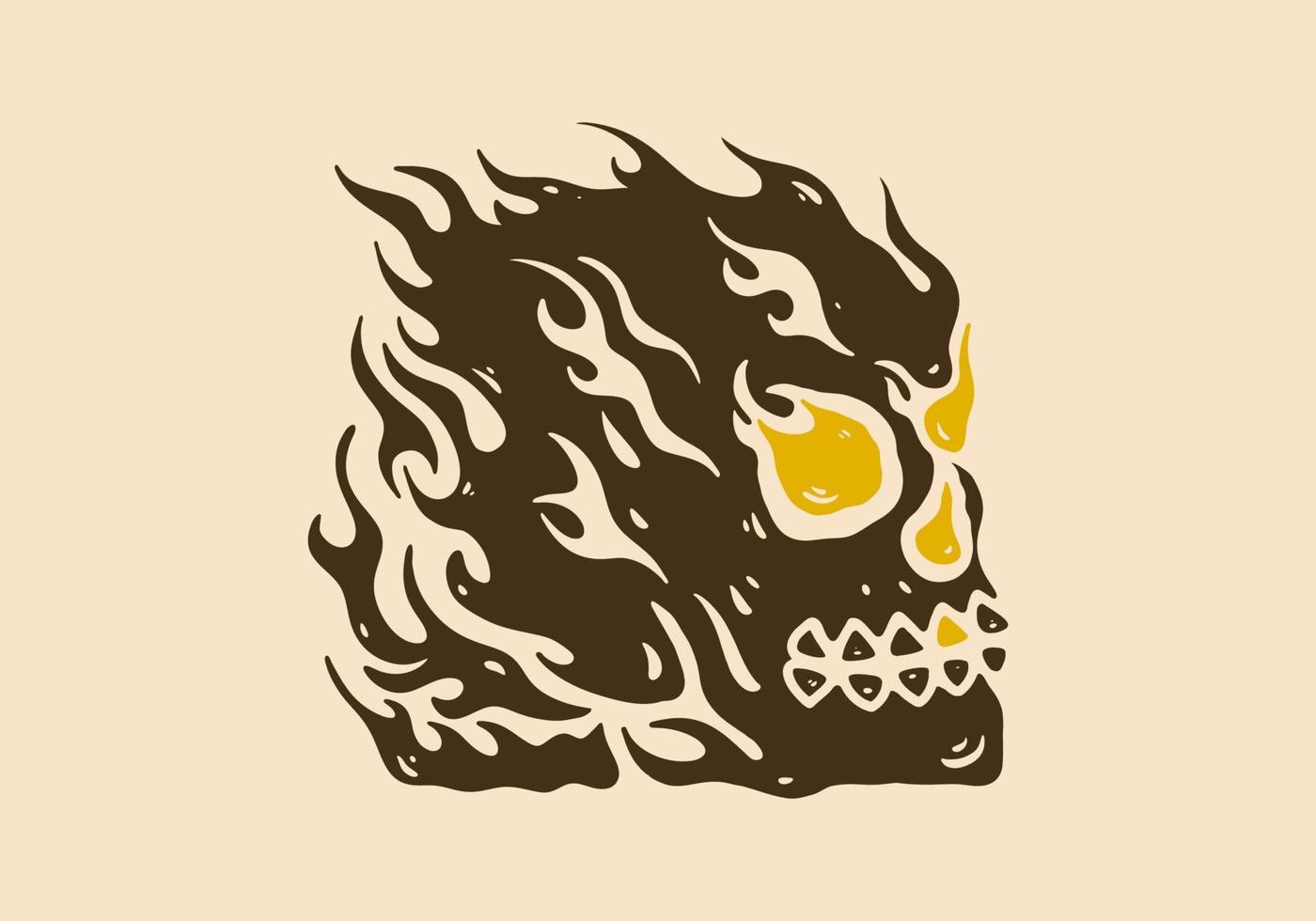 diseño de ilustración de cráneo con llamas de fuego vector