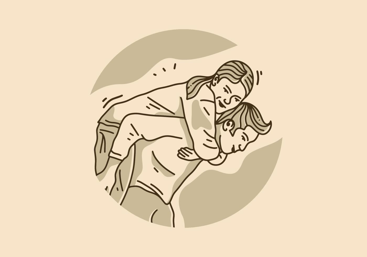 Vintage illustration design of man carrying woman vector