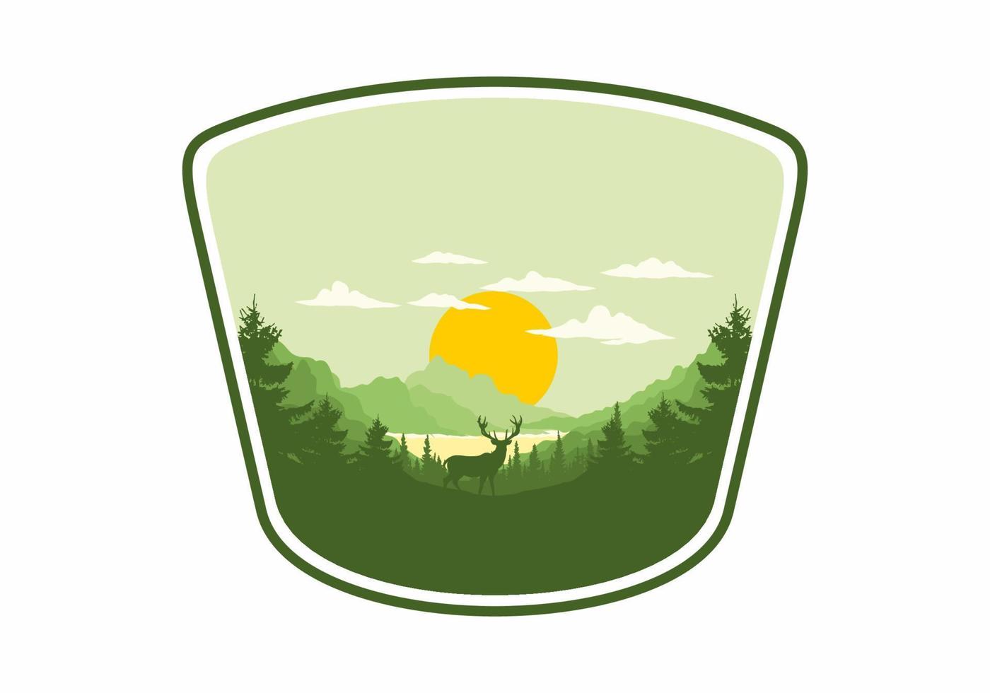 ilustración de arte paisajístico de lagos y bosques de pinos vector