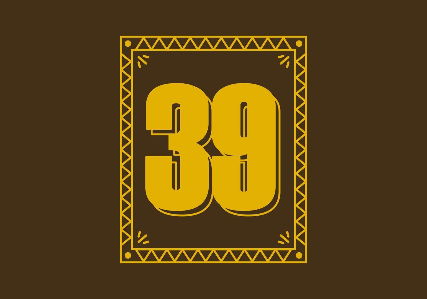 número 39 en marco de rectángulo retro vector