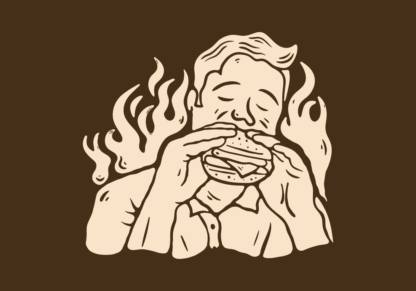 Illustration design of man eating burger vector
