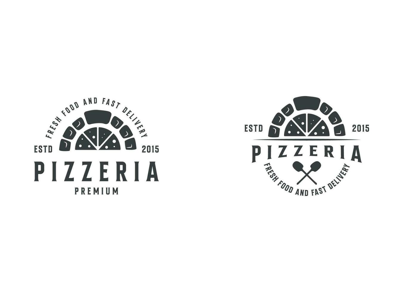 Firewood brick oven with shovel a pizza logo design vector