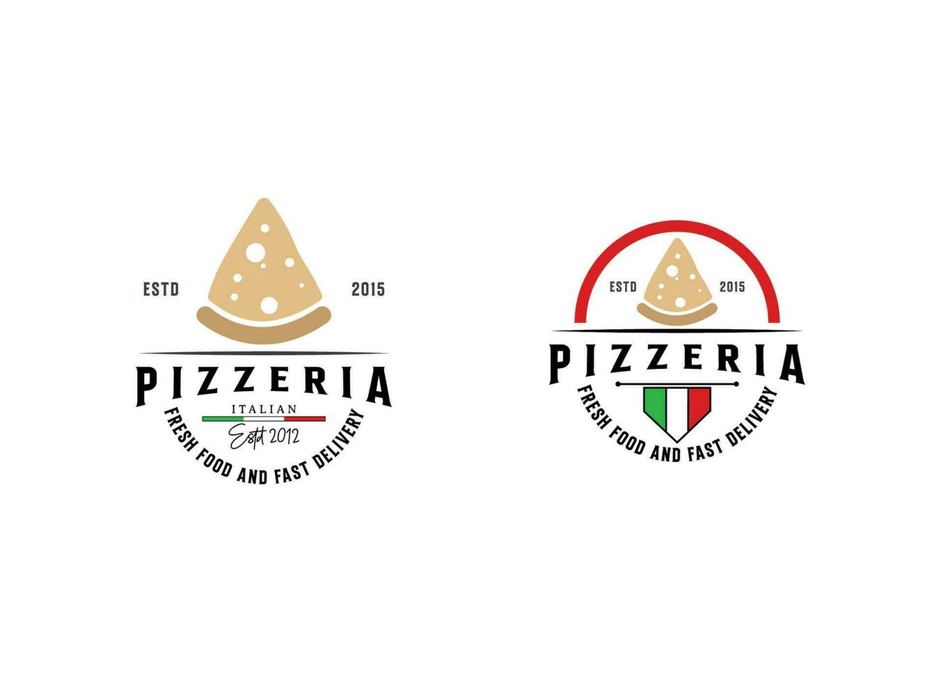 logo para pizzería italiana. símbolo de vector de restaurante de pizza minimalista brillante de estilo moderno