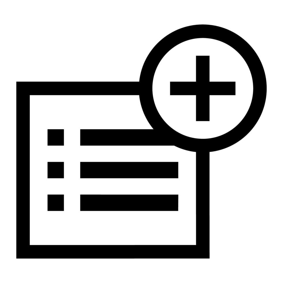 Agregar línea de icono de lista aislada en fondo blanco. icono negro