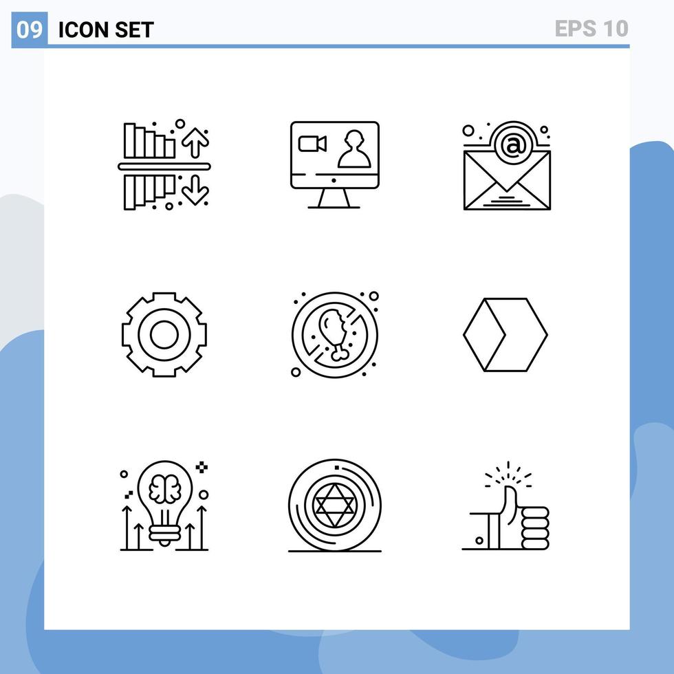 Pack of 9 Modern Outlines Signs and Symbols for Web Print Media such as diet universal email setting general Editable Vector Design Elements