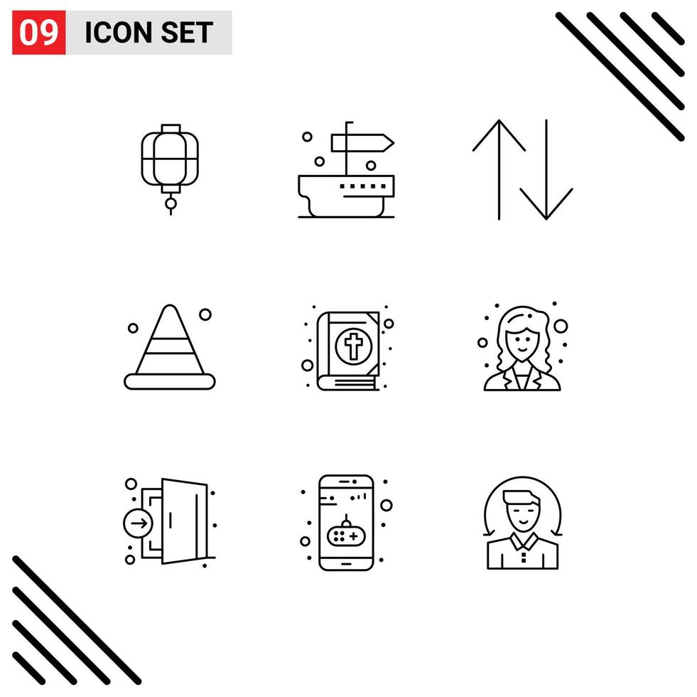 Modern Set of 9 Outlines and symbols such as holiday bible change book construction Editable Vector Design Elements