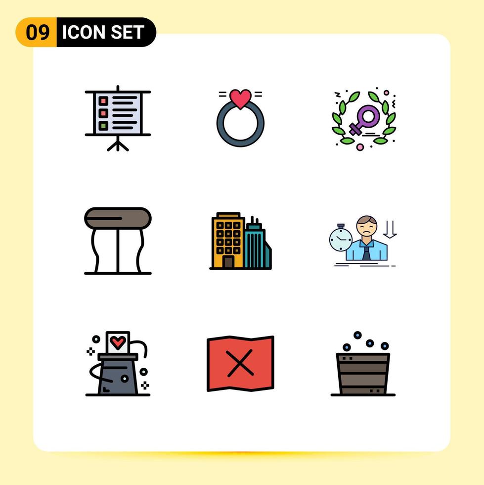 9 Creative Icons Modern Signs and Symbols of failure tower power office table Editable Vector Design Elements