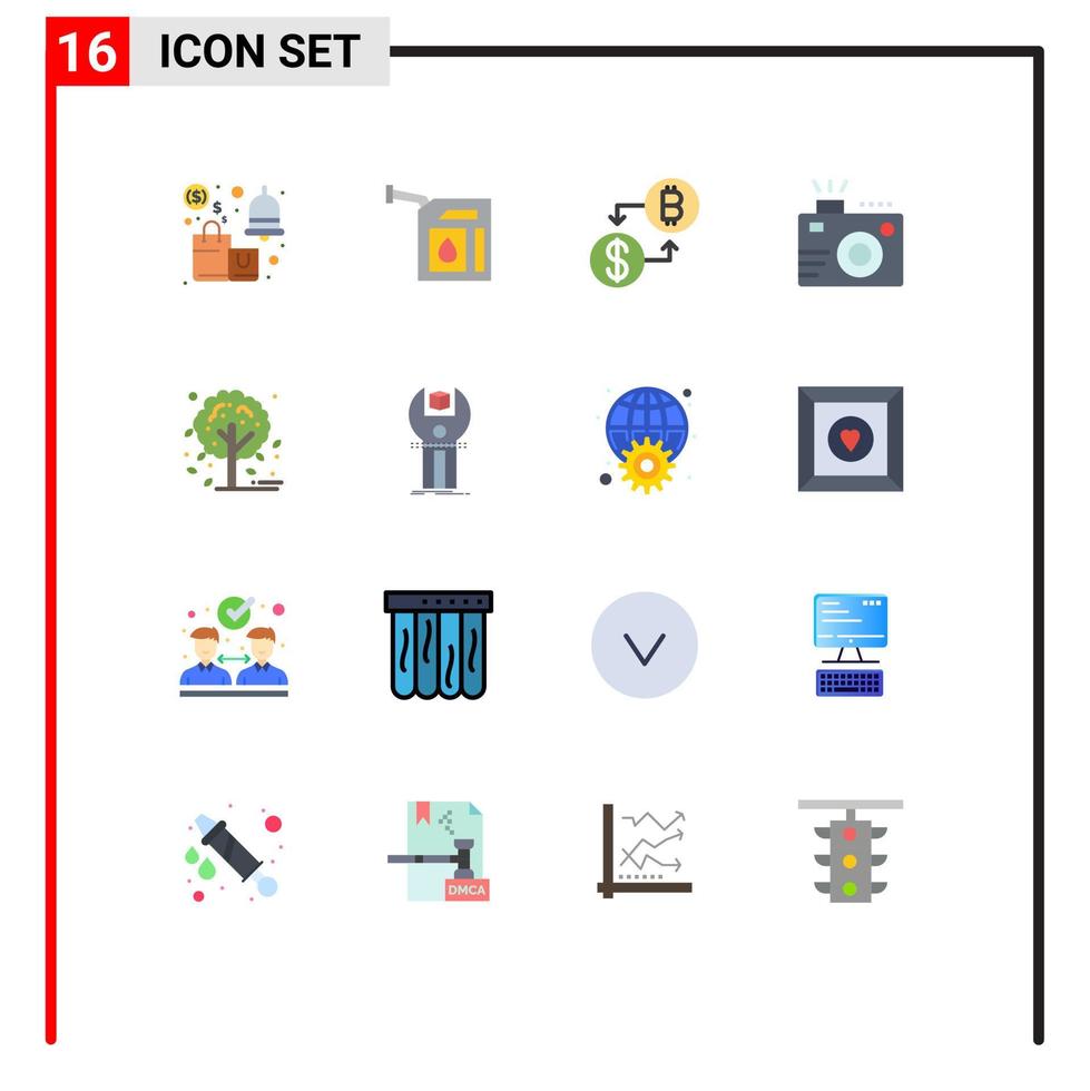 16 Thematic Vector Flat Colors and Editable Symbols of summer photo station lens payment Editable Pack of Creative Vector Design Elements