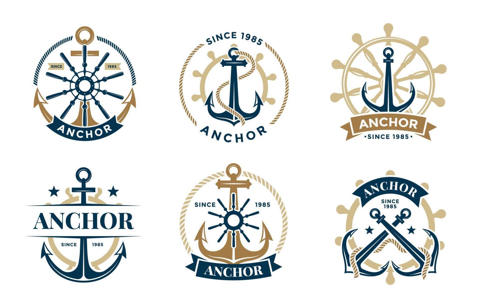 conjunto de logotipo de ancla de barco vector