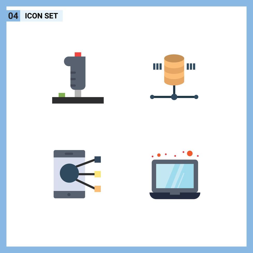 4 Thematic Vector Flat Icons and Editable Symbols of controller device joystick server phone Editable Vector Design Elements