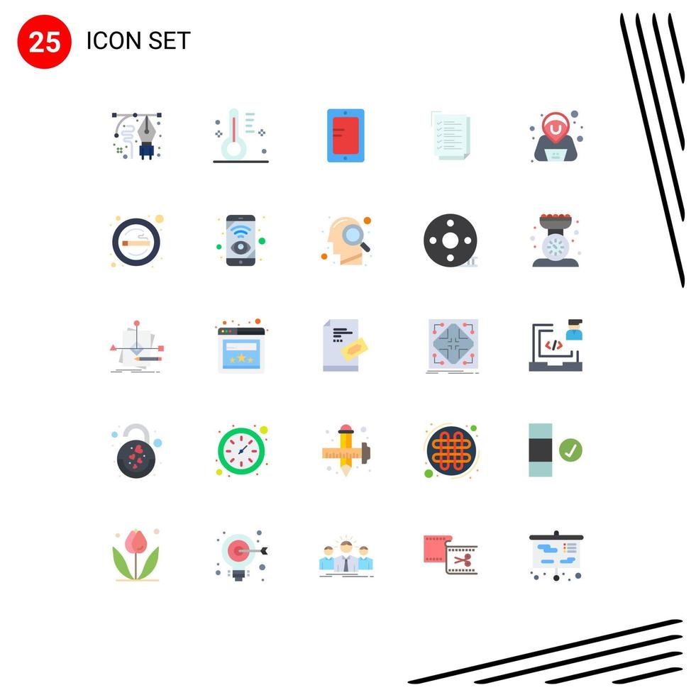 Modern Set of 25 Flat Colors Pictograph of confirm work task temperature to do list school Editable Vector Design Elements