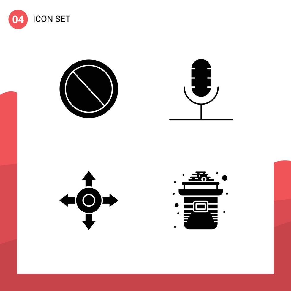 Universal Icon Symbols Group of 4 Modern Solid Glyphs of interface directions user mic hat Editable Vector Design Elements