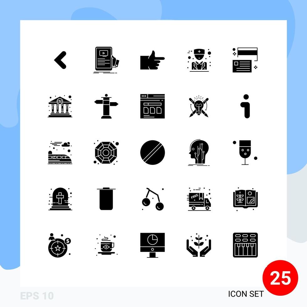 25 Thematic Vector Solid Glyphs and Editable Symbols of cash borrow tutorial physician doctor Editable Vector Design Elements