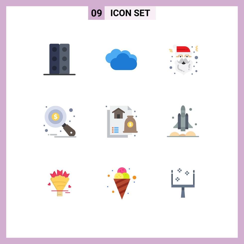 Pictogram Set of 9 Simple Flat Colors of financial tax monitoring christmas data analysis research Editable Vector Design Elements