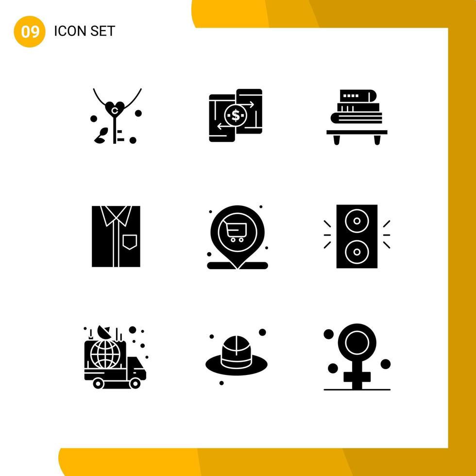 Pictogram Set of 9 Simple Solid Glyphs of fashion clothing phone cloth books Editable Vector Design Elements