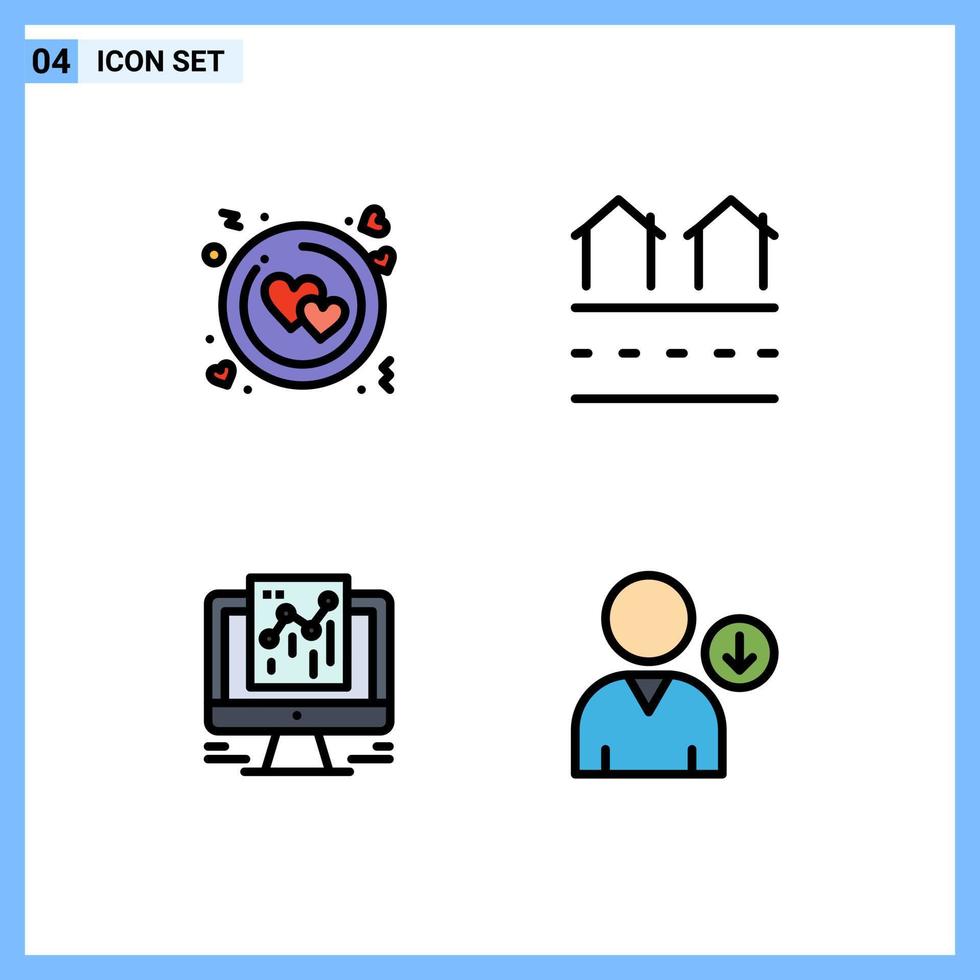 4 Universal Filledline Flat Colors Set for Web and Mobile Applications circle analytics valentine housing google Editable Vector Design Elements