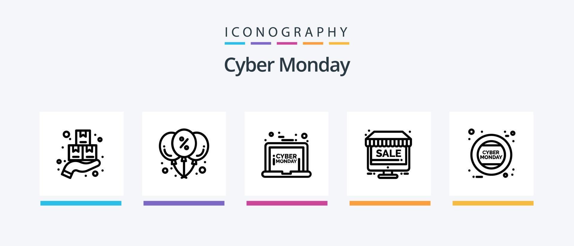 Cyber Monday Line 5 Icon Pack Including time. delivery truck. discount. cyber monday. search. Creative Icons Design vector