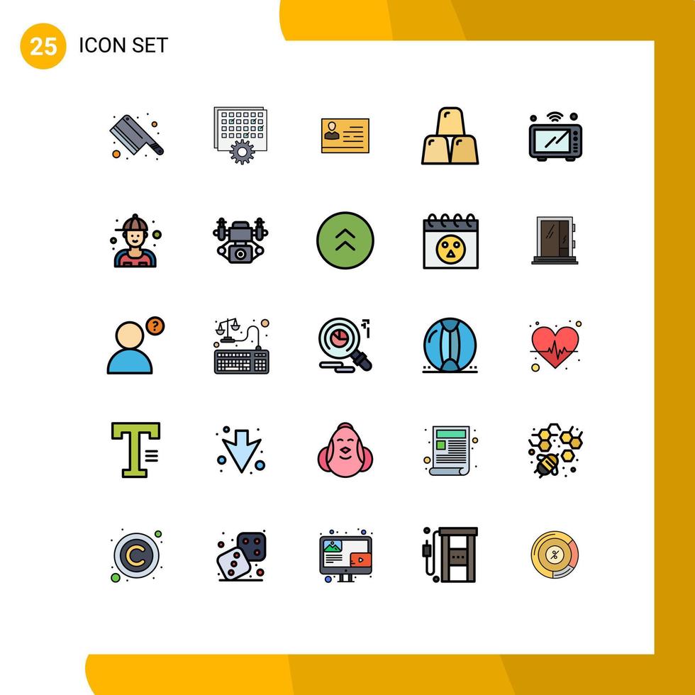 Set of 25 Commercial Filled line Flat Colors pack for internet finance license to work business id Editable Vector Design Elements