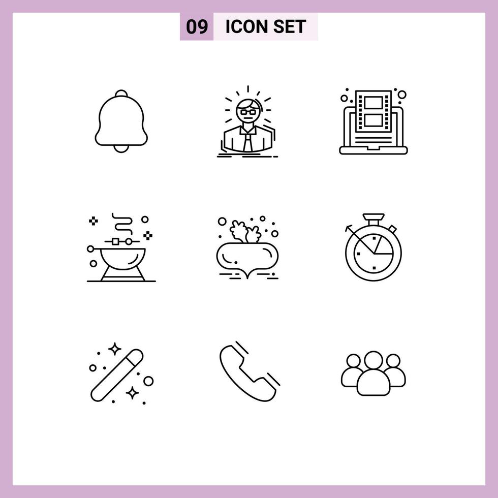 9 Outline concept for Websites Mobile and Apps grill bbq business man barbecue video Editable Vector Design Elements