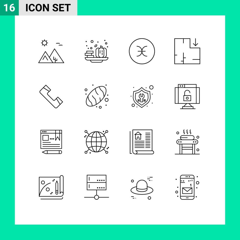Group of 16 Outlines Signs and Symbols for contact scheme vegetable plan symbols Editable Vector Design Elements