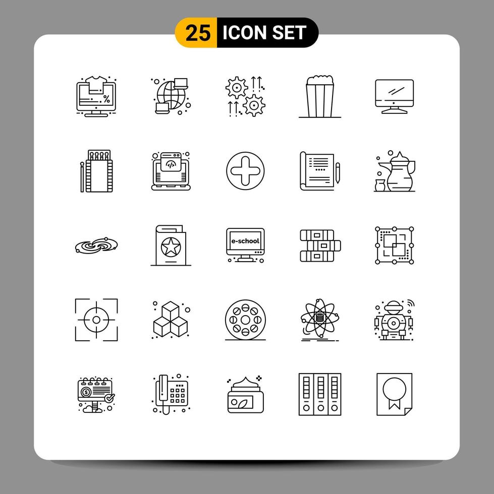 25 Universal Lines Set for Web and Mobile Applications monitor food setting corn arrow Editable Vector Design Elements