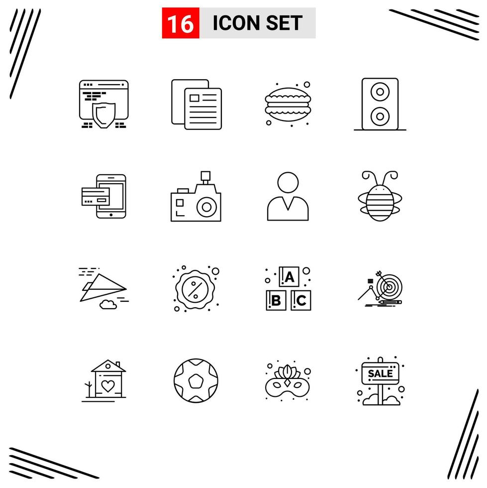 Editable Vector Line Pack of 16 Simple Outlines of credit banking cafe bank speakers Editable Vector Design Elements