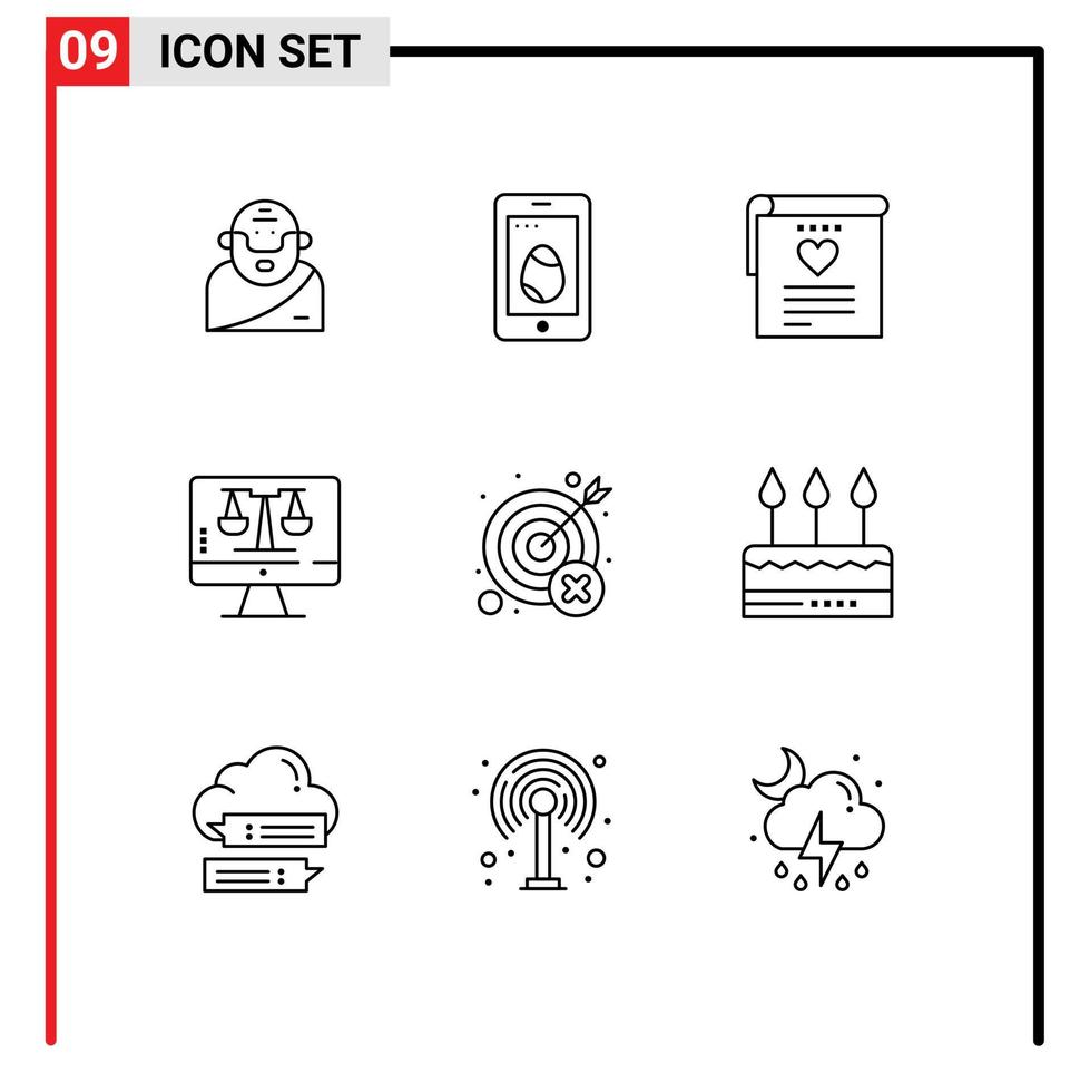 Editable Vector Line Pack of 9 Simple Outlines of miss screen file tecnology digital law online Editable Vector Design Elements