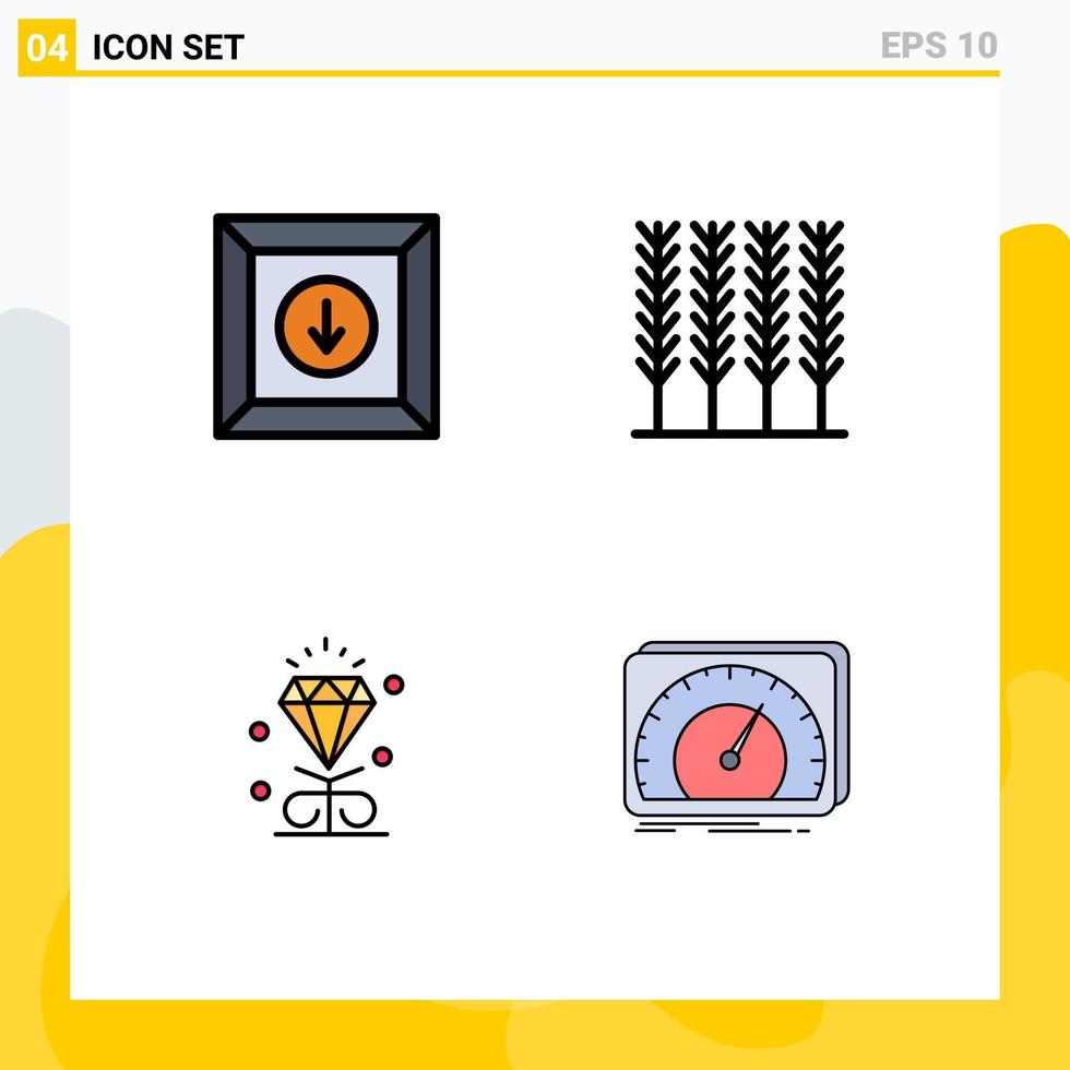 Modern Set of 4 Filledline Flat Colors and symbols such as box wedding cereal diamond device Editable Vector Design Elements