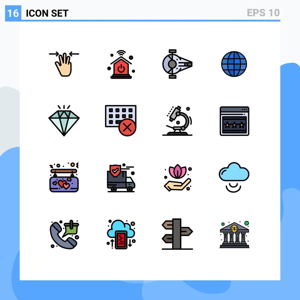 grupo universal de símbolos de icono de 16 líneas modernas llenas de colores planos de joya mapa de combate de Internet elementos de diseño de vectores creativos editables del mundo