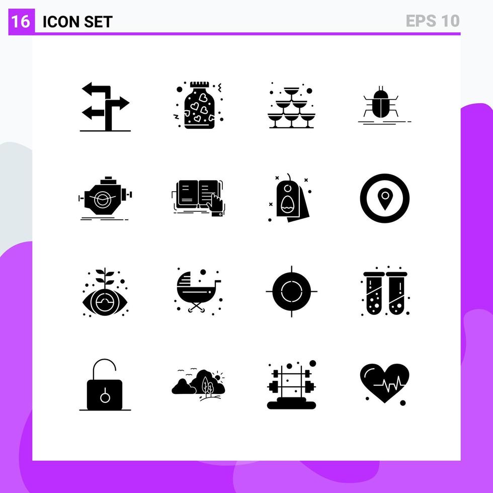 Stock Vector Icon Pack of 16 Line Signs and Symbols for industry virus sparkling testing bugs Editable Vector Design Elements