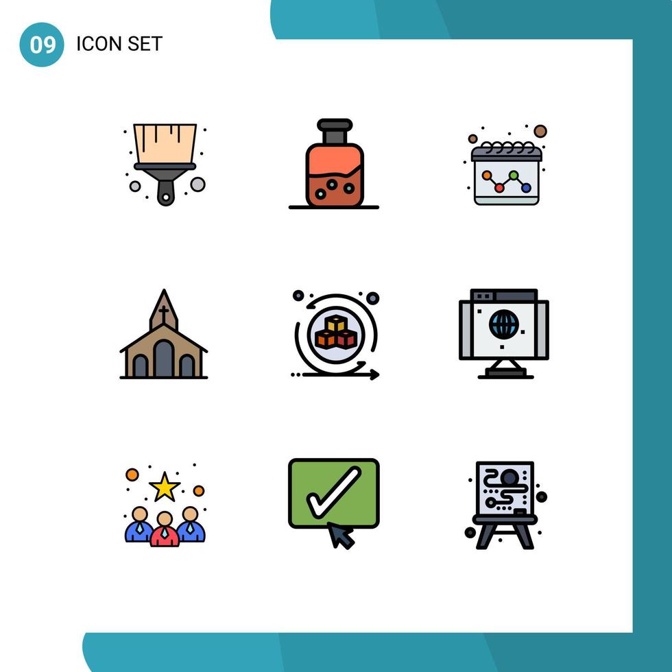 9 paquete de color plano de línea de relleno de interfaz de usuario de signos y símbolos modernos del calendario de entorno interactivo elementos de diseño vectorial editables cristianos de pascua vector