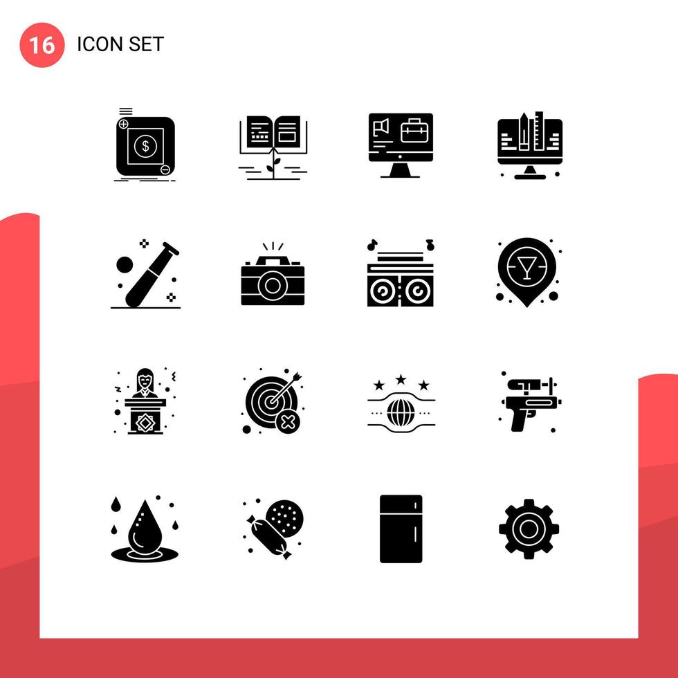 Universal Icon Symbols Group of 16 Modern Solid Glyphs of ball planning education development job Editable Vector Design Elements