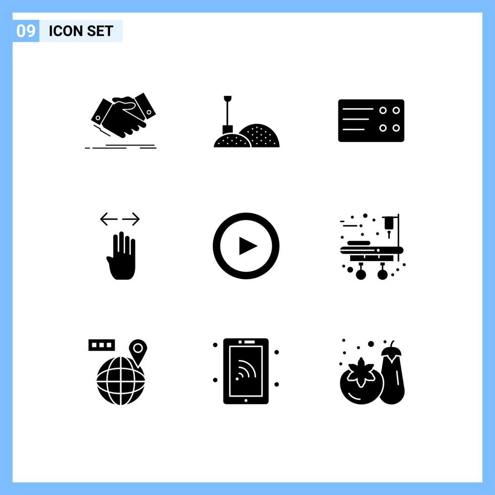 Set of 9 Vector Solid Glyphs on Grid for set basic ticket right finger Editable Vector Design Elements