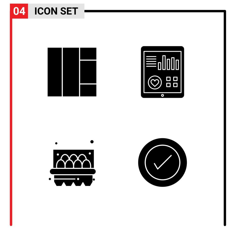 Group of 4 Solid Glyphs Signs and Symbols for grid egg health patient report ui Editable Vector Design Elements