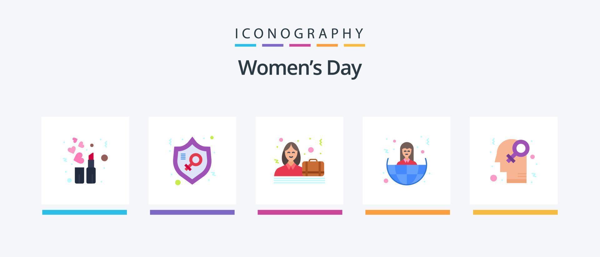 paquete de iconos flat 5 del día de la mujer que incluye género. mundo. negocio. mujeres. negocio. diseño de iconos creativos vector