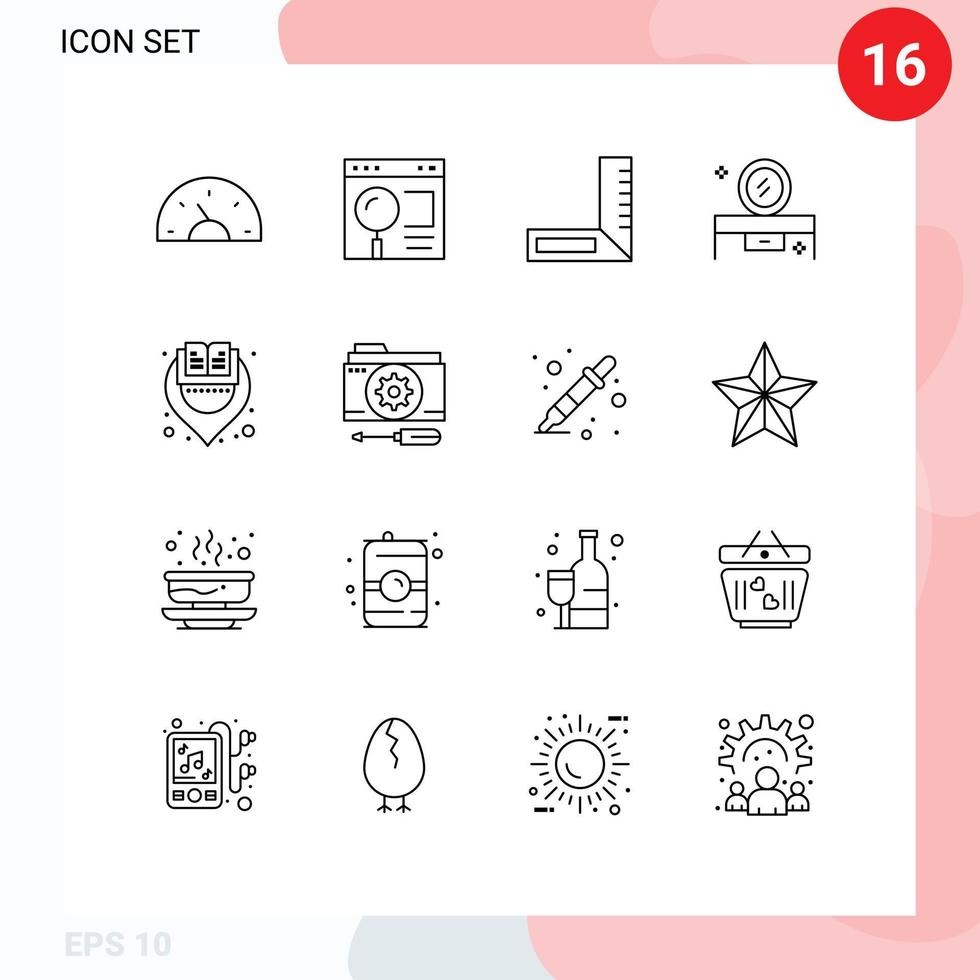 16 Thematic Vector Outlines and Editable Symbols of mirror table dressing table search beauty table engineering Editable Vector Design Elements