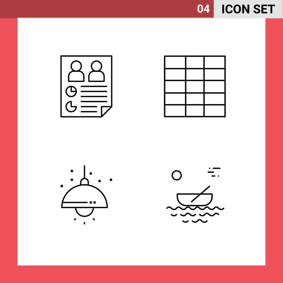 Editable Vector Line Pack of 4 Simple Filledline Flat Colors of data lump report wireframe boat Editable Vector Design Elements